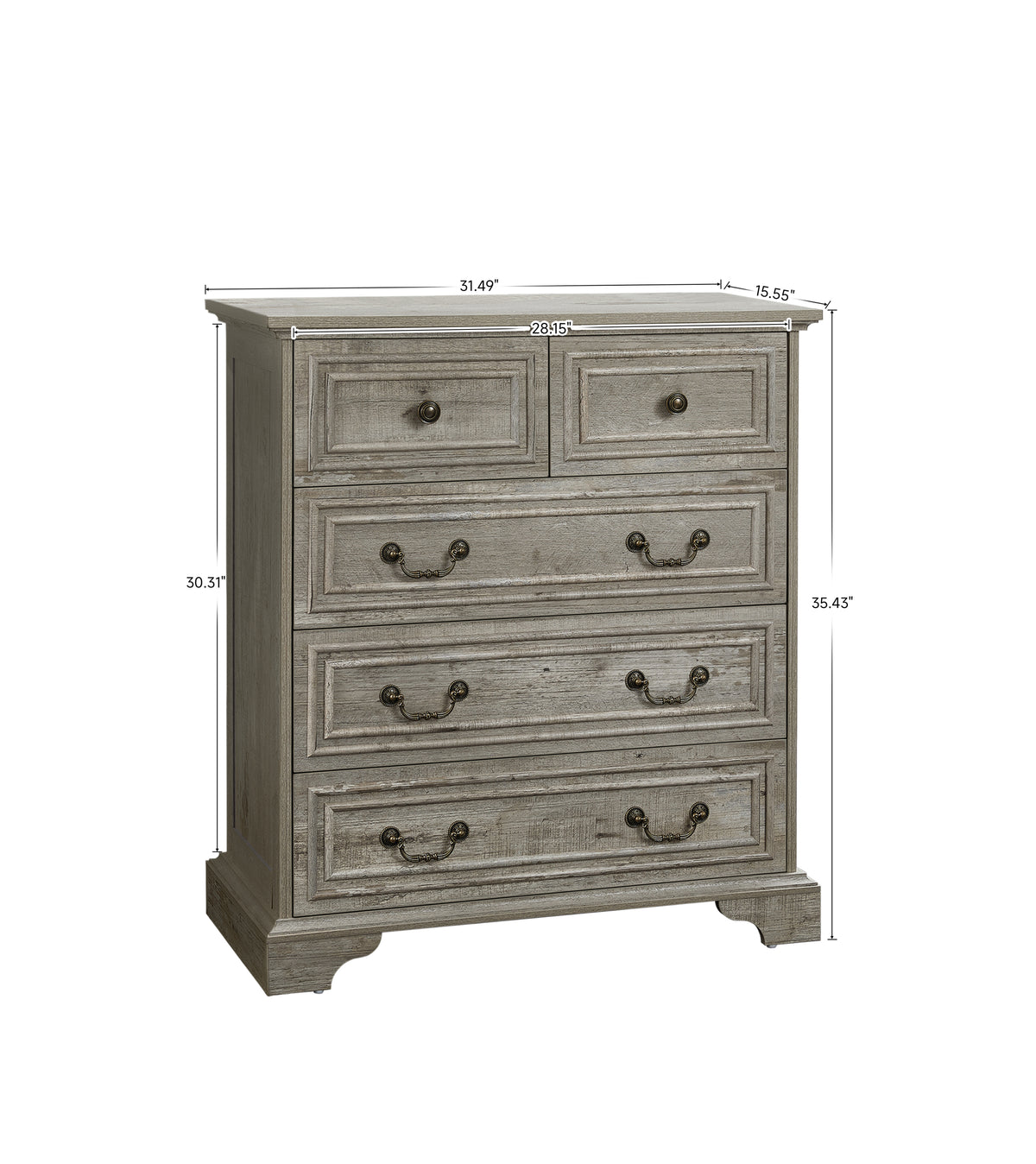 Nøordka Light Sideboard Default 32" Rustic Finish 5 Drawer Dresser