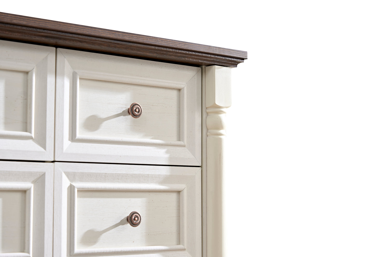 Nøordka Light Sideboard Default 32" White Rustic 7 Drawer Wooden Dresser Chest in Walnut Finish