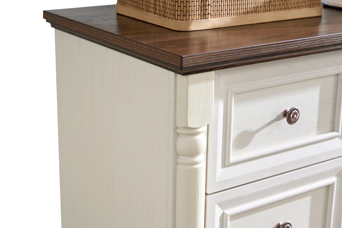 Nøordka Light Sideboard Default 32" White Rustic 7 Drawer Wooden Dresser Chest in Walnut Finish