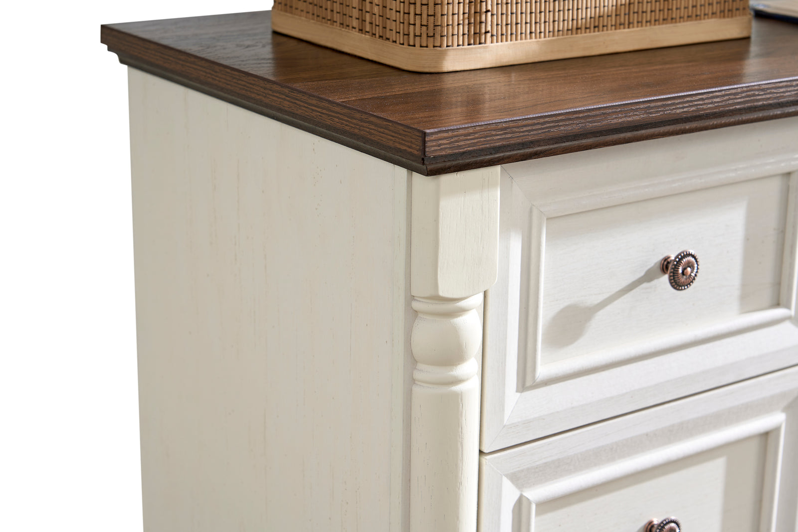 Nøordka Light Sideboard Default 32" White Rustic 7 Drawer Wooden Dresser Chest in Walnut Finish