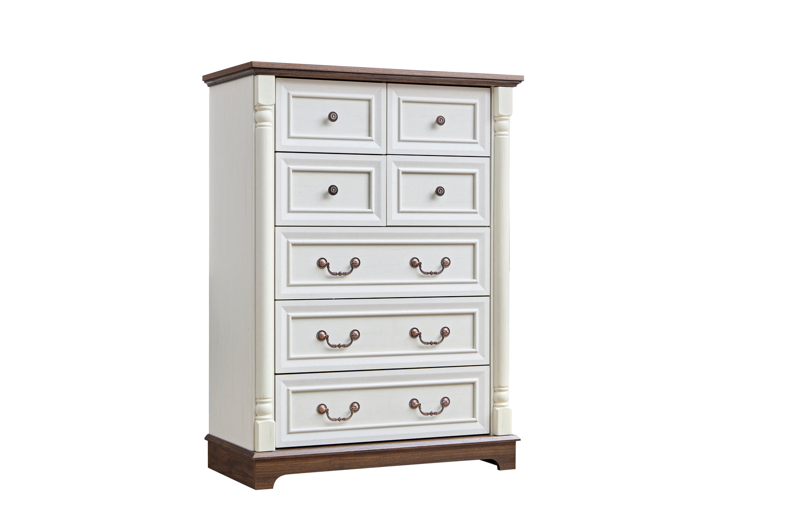 Nøordka Light Sideboard Default 32" White Rustic 7 Drawer Wooden Dresser Chest in Walnut Finish
