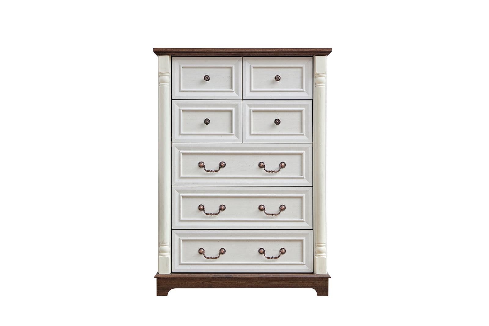 Nøordka Light Sideboard Default 32" White Rustic 7 Drawer Wooden Dresser Chest in Walnut Finish