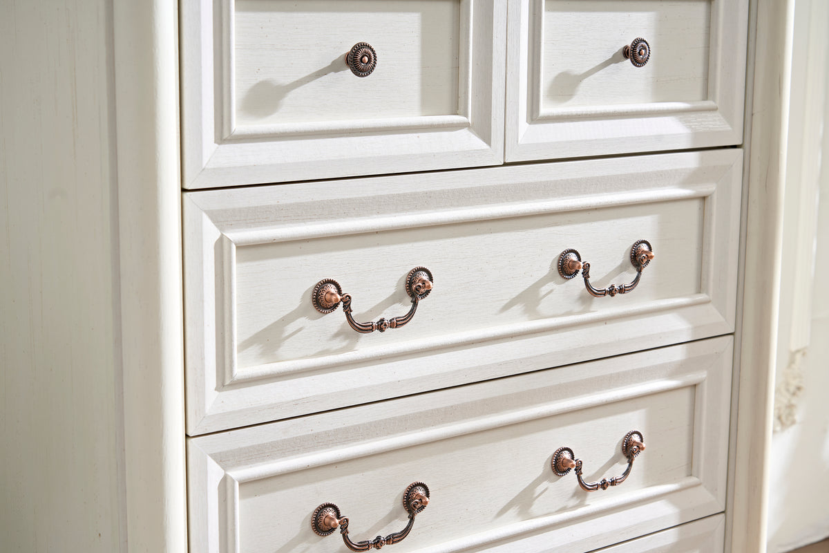 Nøordka Light Sideboard Default 32" White Rustic 7 Drawer Wooden Dresser Chest in Walnut Finish