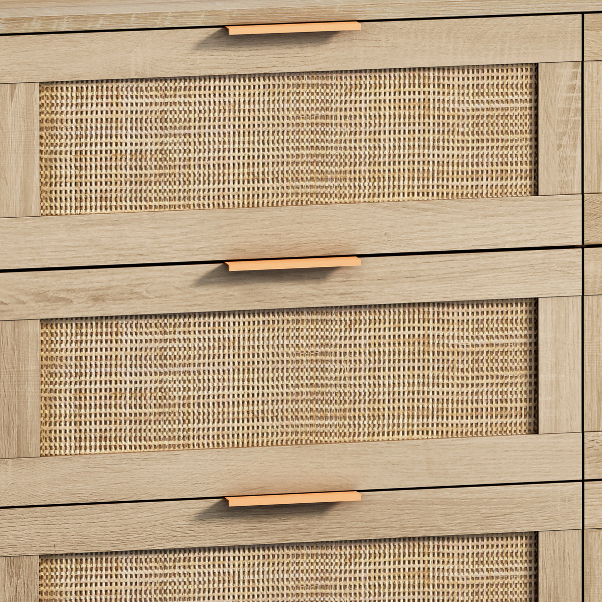 Nøordka Light Sideboard Default 44" Mid Century Modern Rattan 6-Drawer Cabinet in Neutral Tone