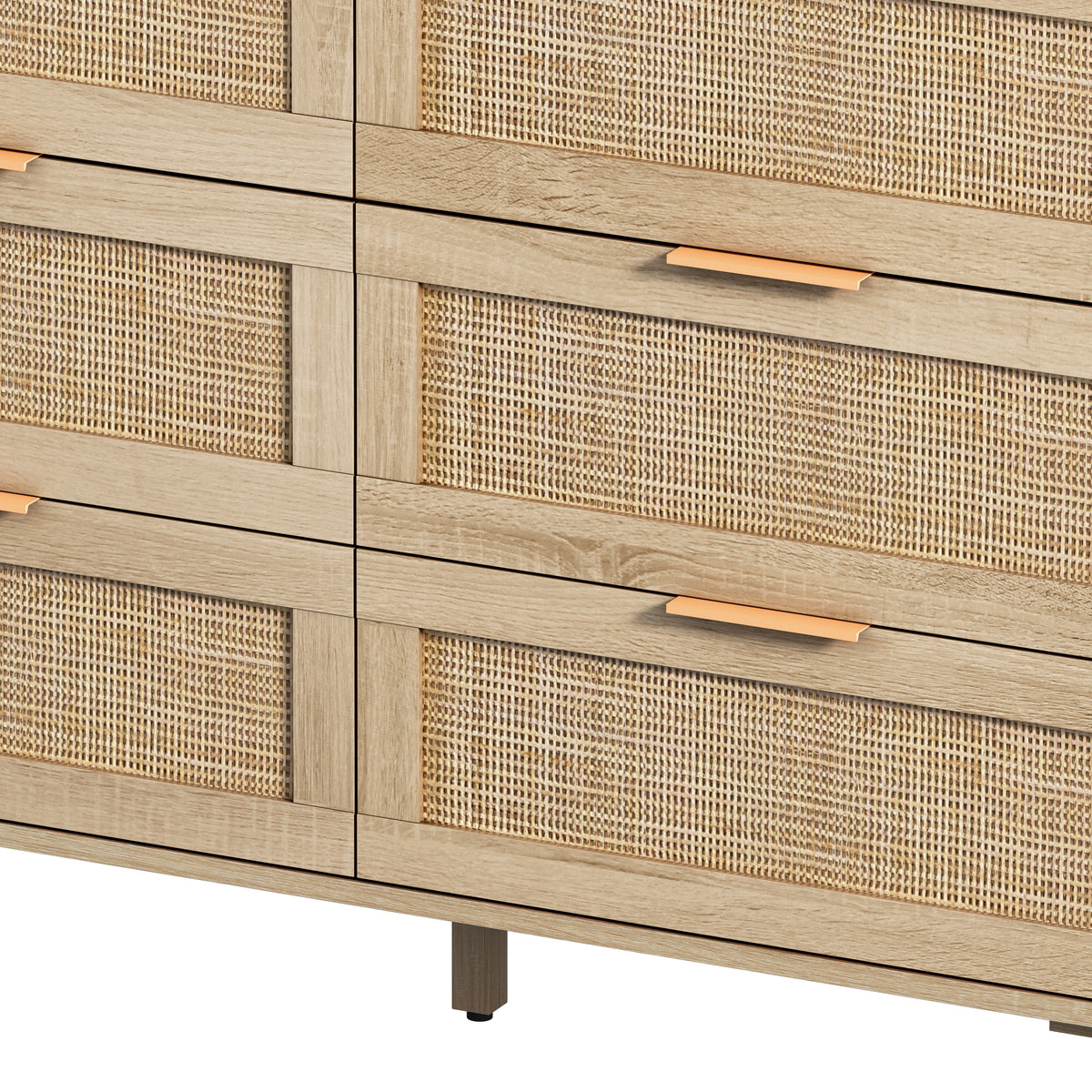 Nøordka Light Sideboard Default 44" Mid Century Modern Rattan 6-Drawer Cabinet in Neutral Tone