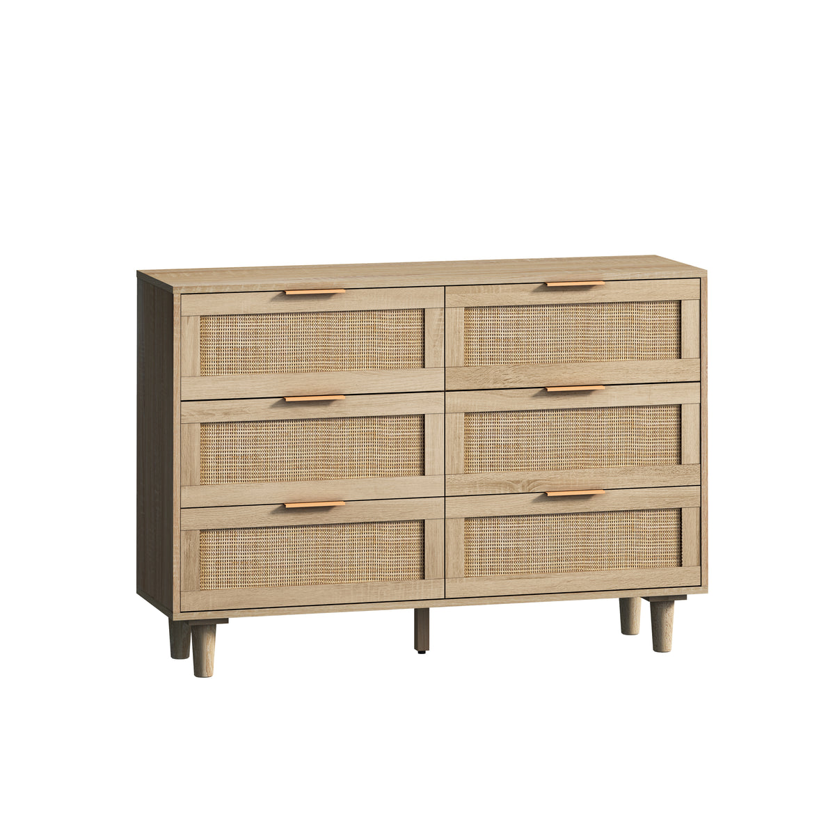 Nøordka Light Sideboard Default 44" Mid Century Modern Rattan 6-Drawer Cabinet in Neutral Tone
