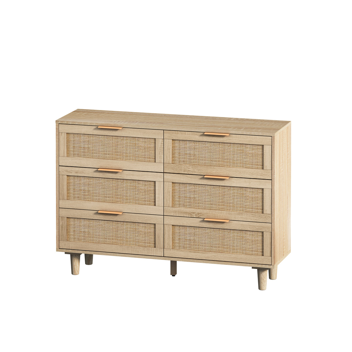 Nøordka Light Sideboard Default 44" Mid Century Modern Rattan 6-Drawer Cabinet in Neutral Tone