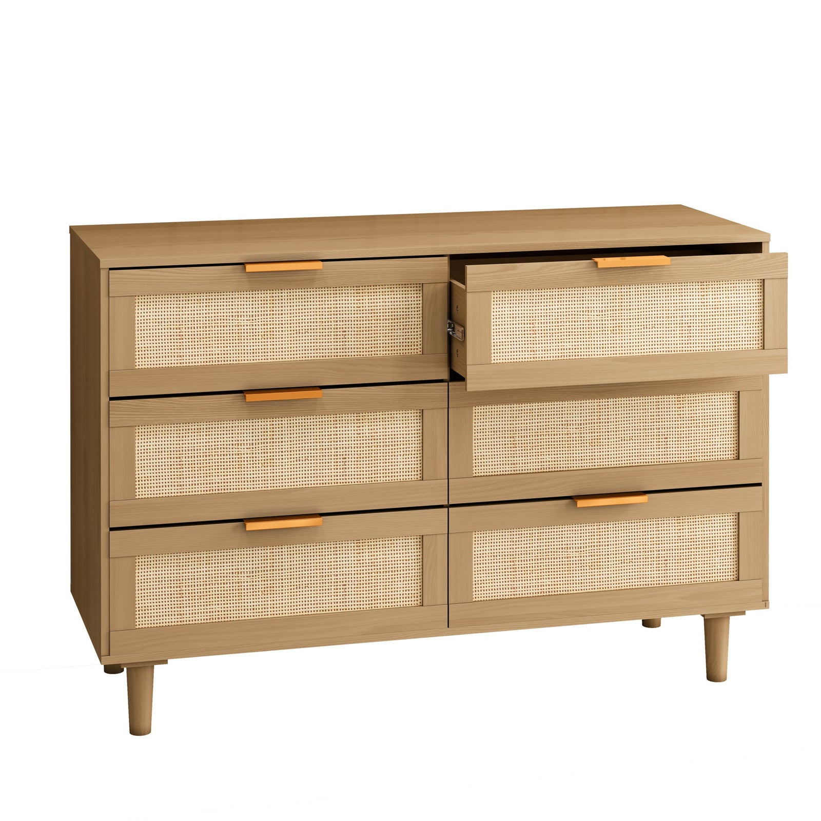 Nøordka Light Sideboard Default 44" Mid Century Modern Six Drawer Rattan Dresser