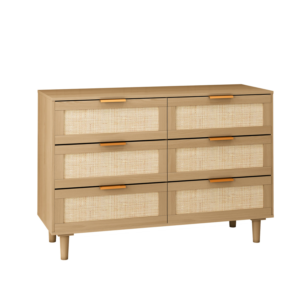 Nøordka Light Sideboard Default 44" Mid Century Modern Six Drawer Rattan Dresser