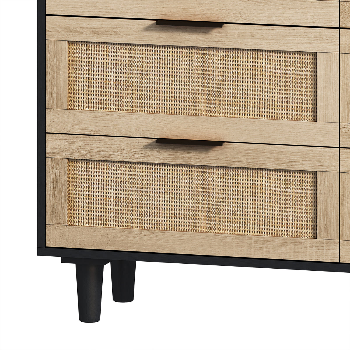 Nøordka Light Sideboard Default 45" Mid Century Modern Rattan Storage Cabinet with 6 Drawers with Dark Accents