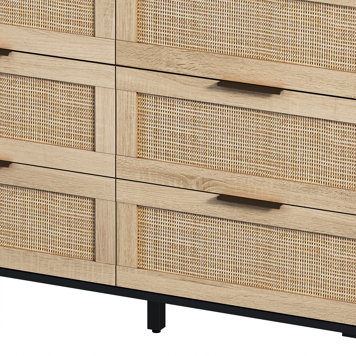 Nøordka Light Sideboard Default 45" Mid Century Modern Rattan Storage Cabinet with 6 Drawers with Dark Accents