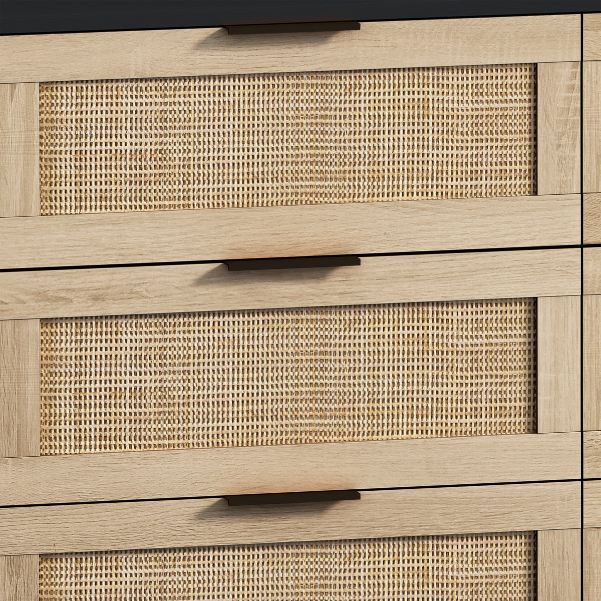 Nøordka Light Sideboard Default 45" Mid Century Modern Rattan Storage Cabinet with 6 Drawers with Dark Accents