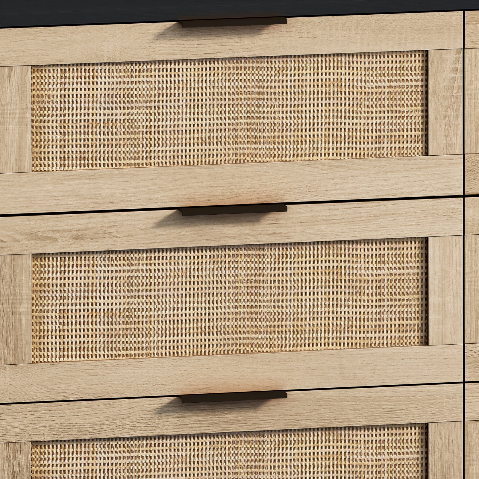 Nøordka Light Sideboard Default 45" Mid Century Modern Rattan Storage Cabinet with 6 Drawers with Dark Accents
