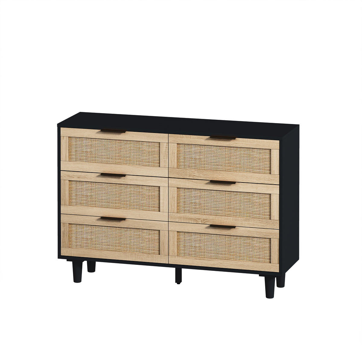Nøordka Light Sideboard Default 45" Mid Century Modern Rattan Storage Cabinet with 6 Drawers with Dark Accents