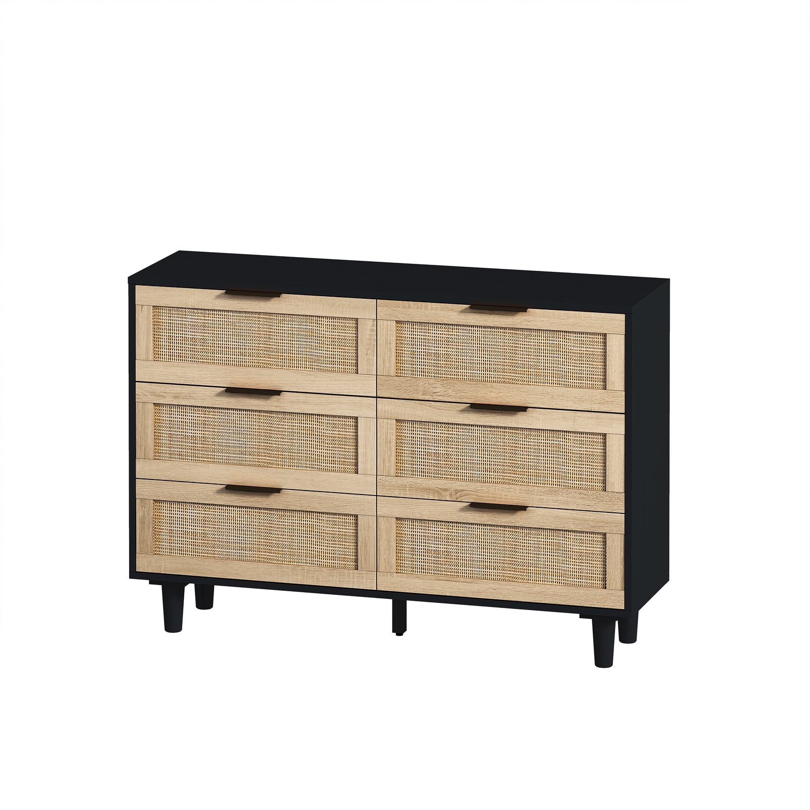 Nøordka Light Sideboard Default 45" Mid Century Modern Rattan Storage Cabinet with 6 Drawers with Dark Accents