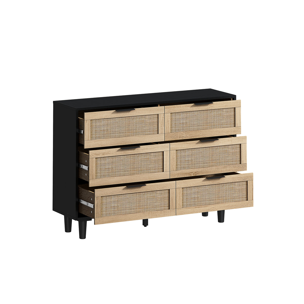 Nøordka Light Sideboard Default 45" Mid Century Modern Rattan Storage Cabinet with 6 Drawers with Dark Accents