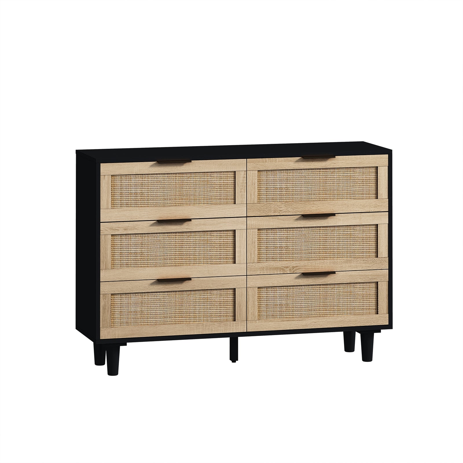 Nøordka Light Sideboard Default 45" Mid Century Modern Rattan Storage Cabinet with 6 Drawers with Dark Accents