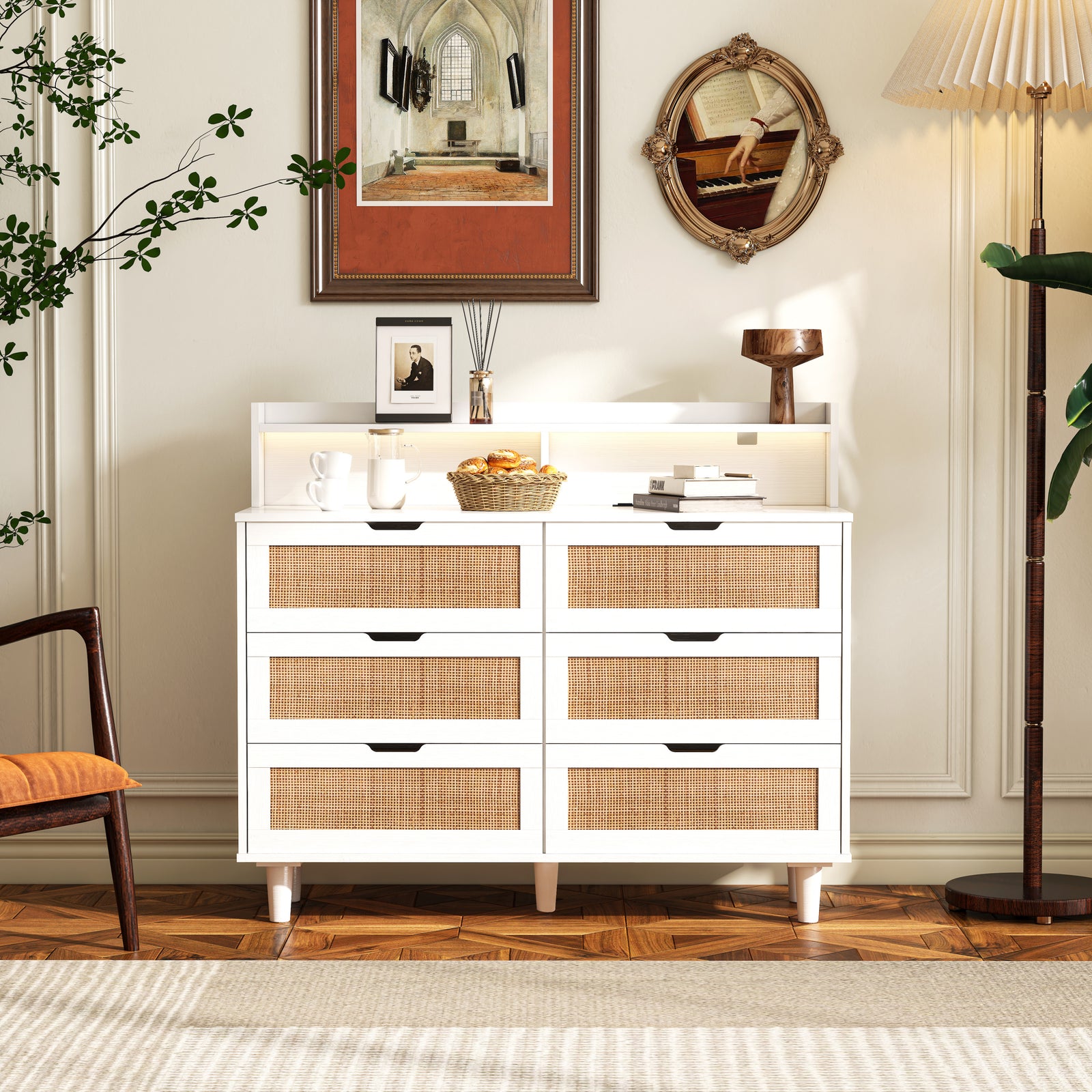 Nøordka Light Sideboard Default 45" Mid Century Modern Rattan Storage Cabinet With LED Lighting
