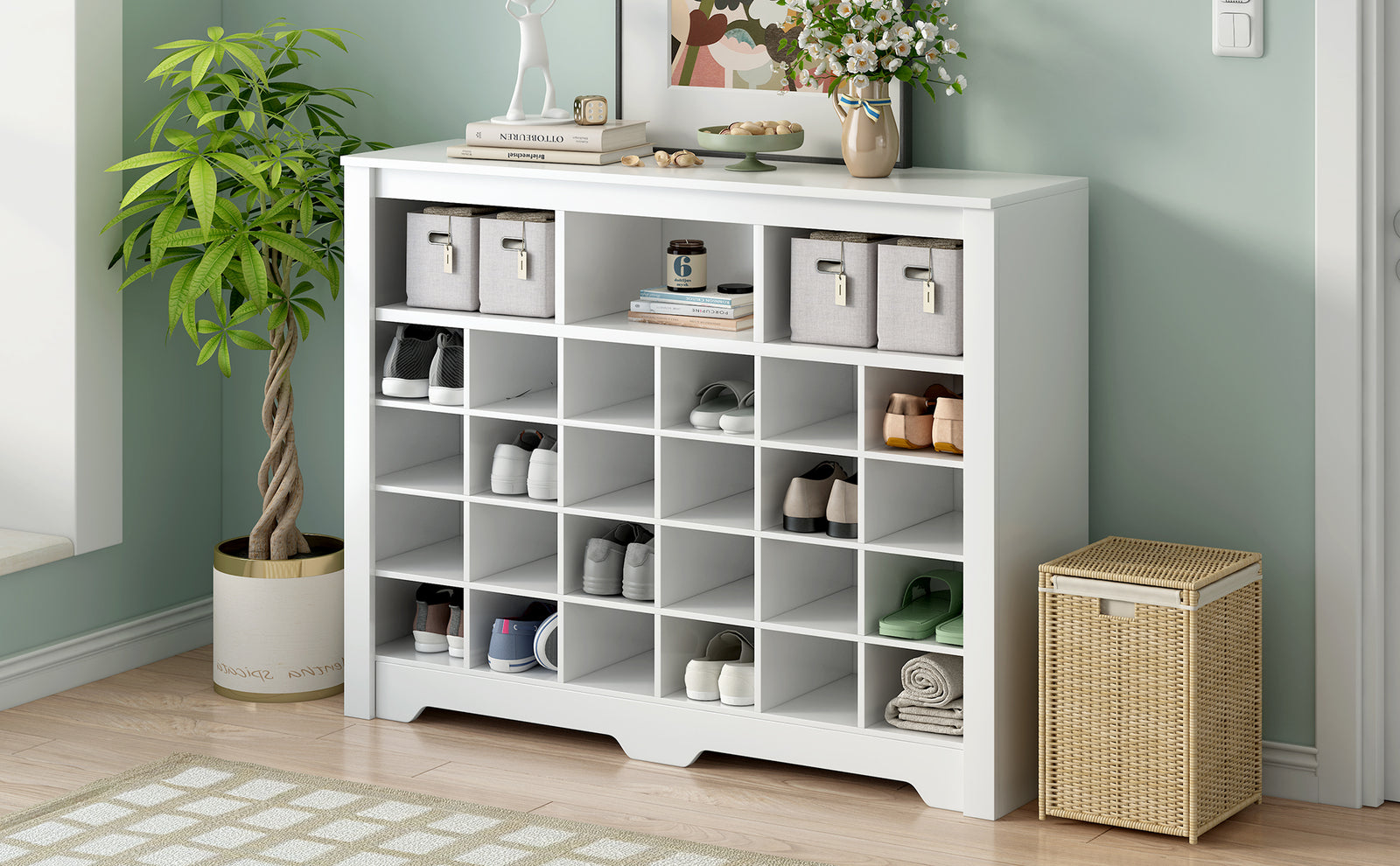Nøordka Light Sideboard Default 45" White Sleek 24 Shoe Cubby Console