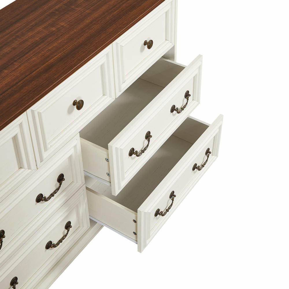 Nøordka Light Sideboard Default 50" Antique White Rustic Engineered Wood 7 Drawer Dresser