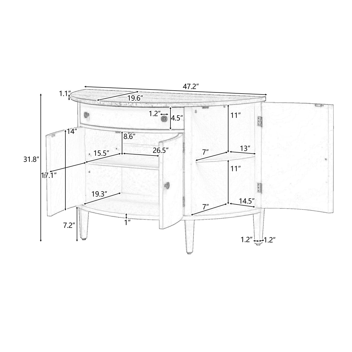 Nøordka Light Sideboard Default 50" Fraxinus Mandschuric Black Solid Wood Cabinet with Adjustable Shelving
