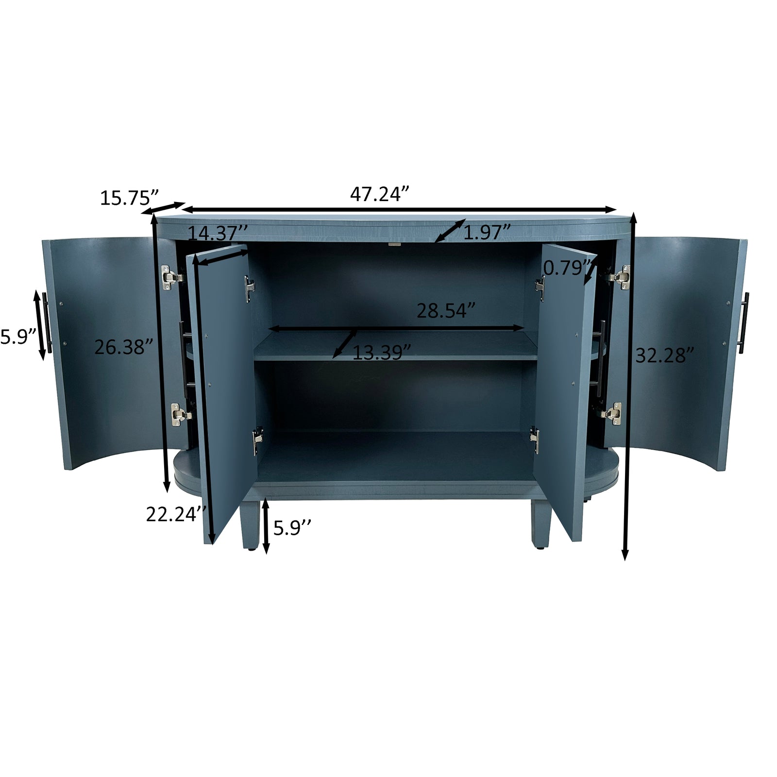 Nøordka Light Sideboard Default 50" Mid Century Modern Curved Blue Sideboard with Adjustable Shelving