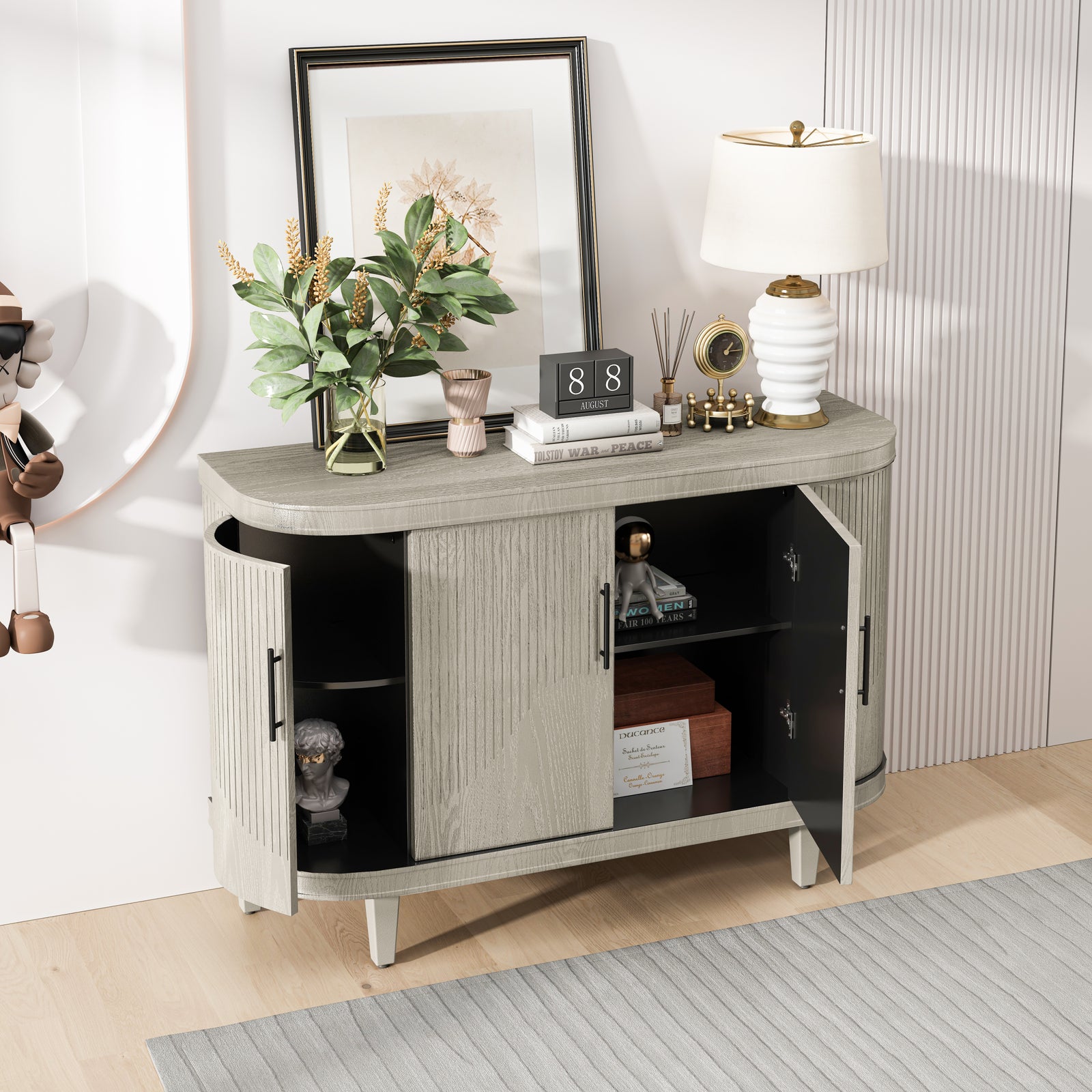 Nøordka Light Sideboard Default 50" Mid Century Modern Curved Sideboard With Adjustable Shelving