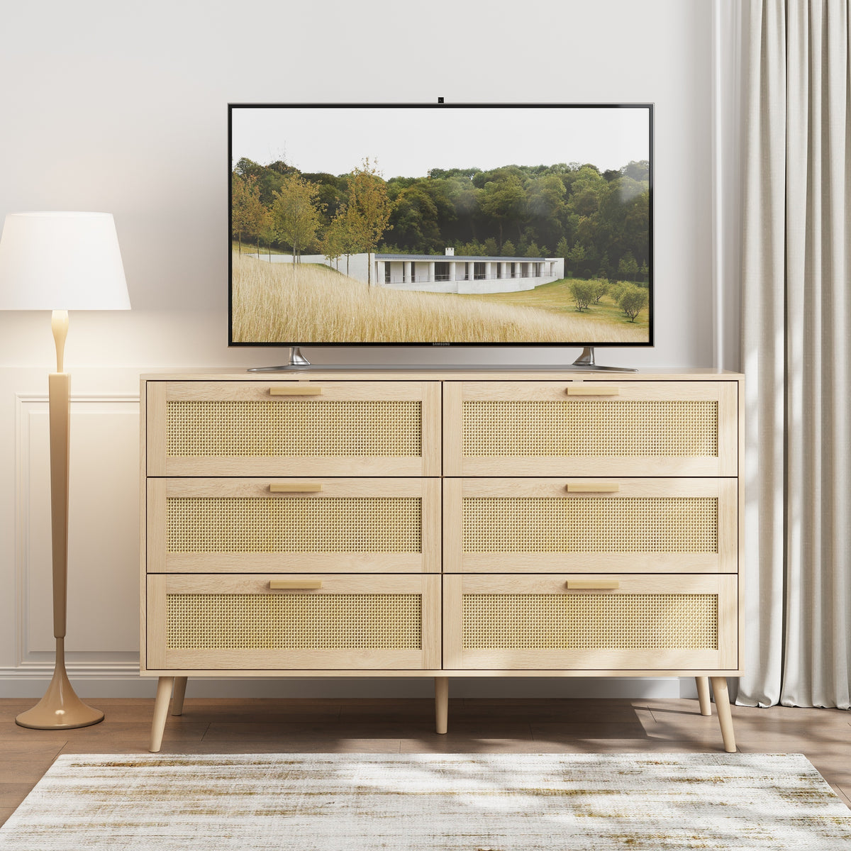 Nøordka Light Sideboard Default 50" Natural Tone Rattan 6 Drawer Chest