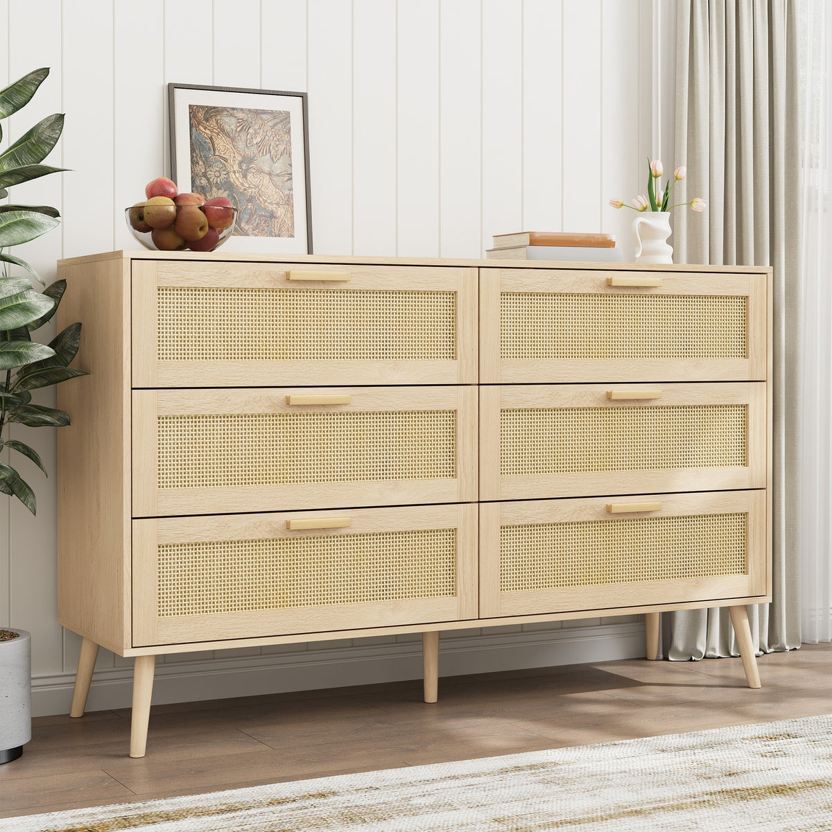 Nøordka Light Sideboard Default 50" Natural Tone Rattan 6 Drawer Chest