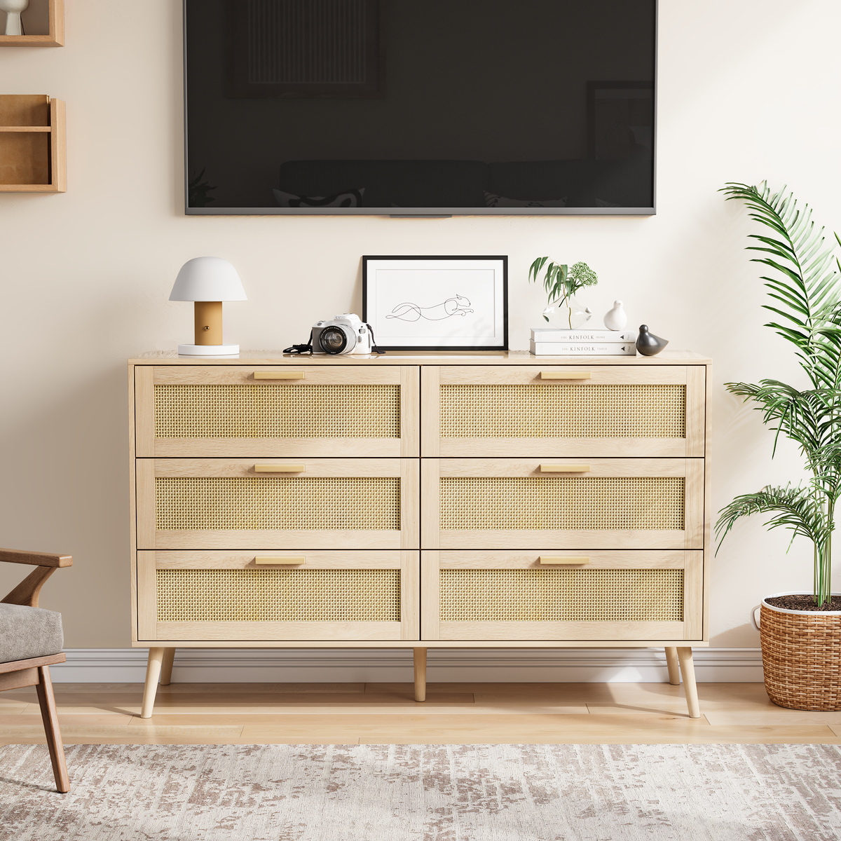Nøordka Light Sideboard Default 50" Natural Tone Rattan 6 Drawer Chest