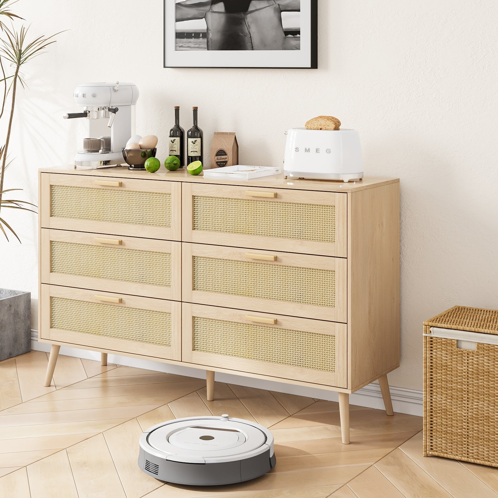 Nøordka Light Sideboard Default 50" Natural Tone Rattan 6 Drawer Chest