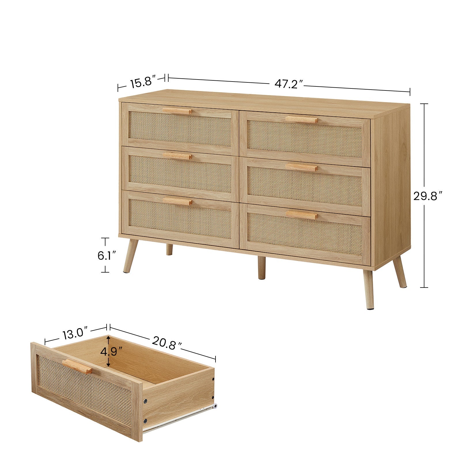 Nøordka Light Sideboard Default 50" Natural Wood Double Dresser with Rattan Drawers