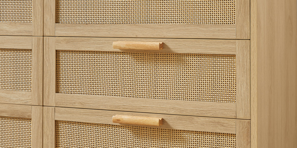 Nøordka Light Sideboard Default 50" Natural Wood Double Dresser with Rattan Drawers