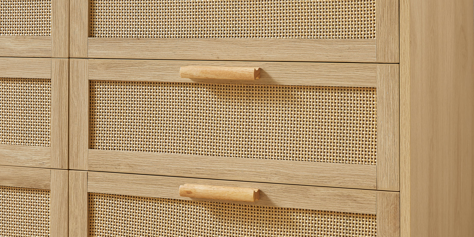 Nøordka Light Sideboard Default 50" Natural Wood Double Dresser with Rattan Drawers