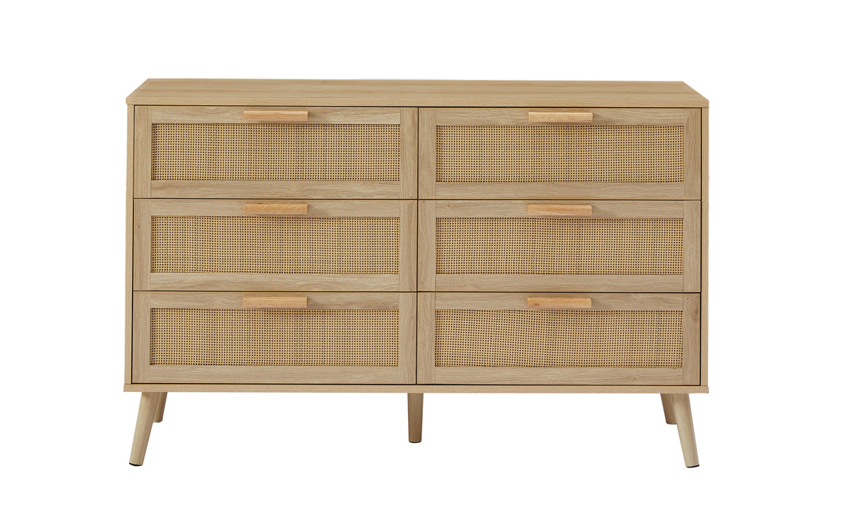 Nøordka Light Sideboard Default 50" Natural Wood Double Dresser with Rattan Drawers