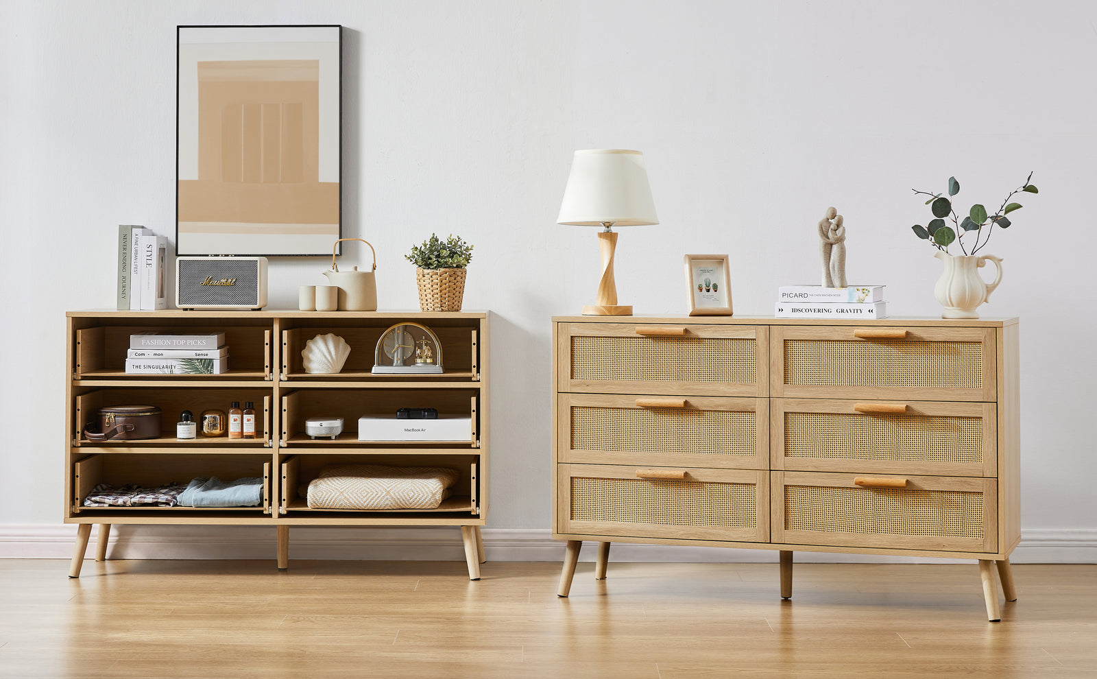 Nøordka Light Sideboard Default 50" Natural Wood Double Dresser with Rattan Drawers