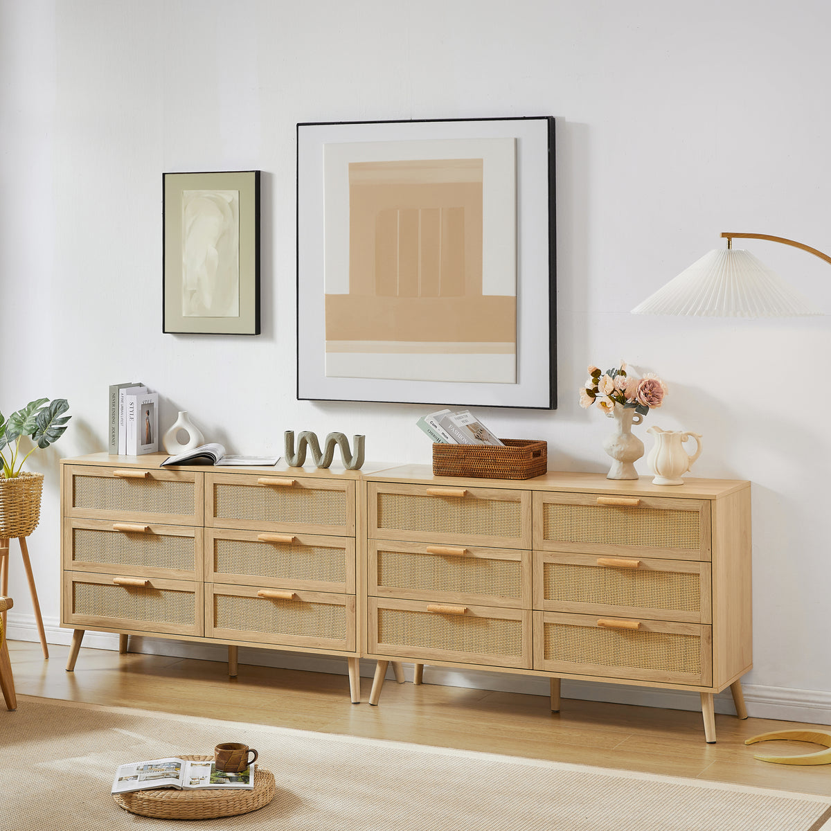 Nøordka Light Sideboard Default 50" Natural Wood Double Dresser with Rattan Drawers