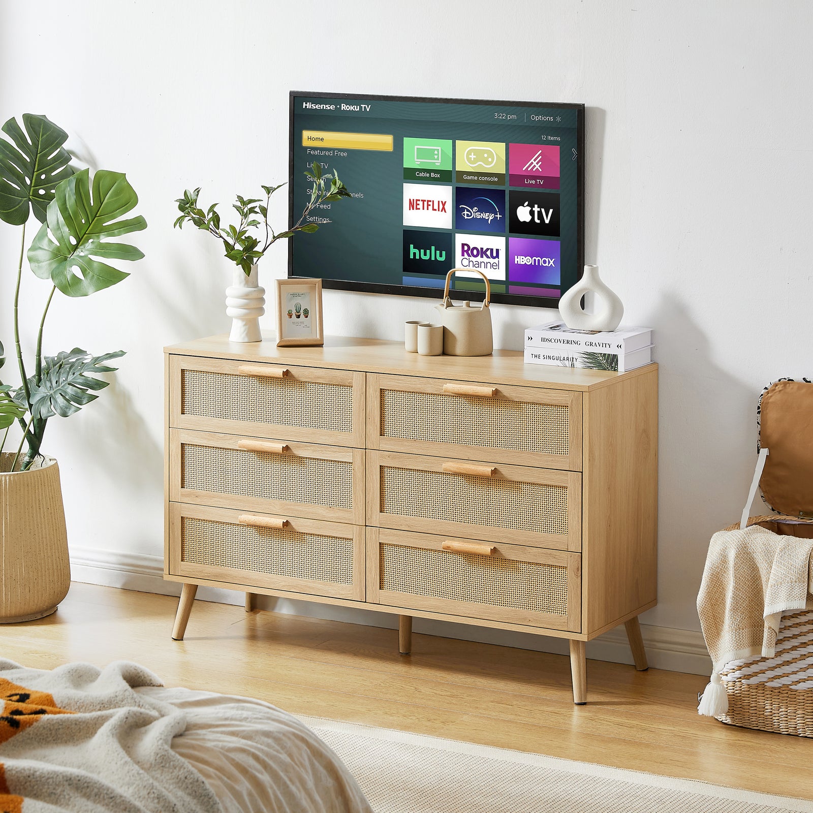 Nøordka Light Sideboard Default 50" Natural Wood Double Dresser with Rattan Drawers