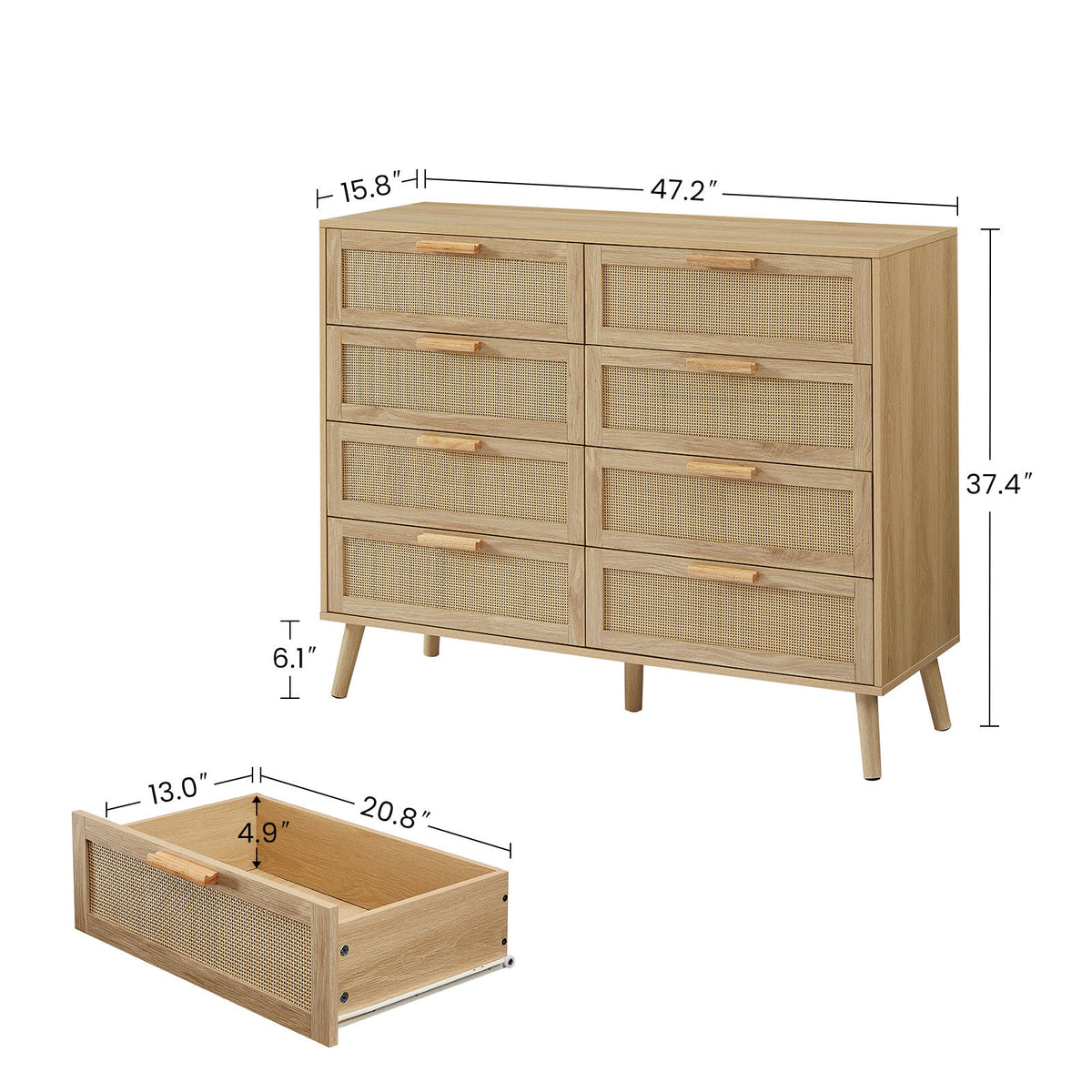 Nøordka Light Sideboard Default 50" Natural Wood Rattan Drawer Chest