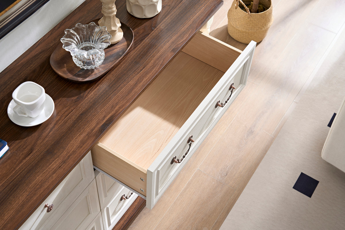 Nøordka Light Sideboard Default 50" Rustic Wooden 6 Drawer Dresser Chest in White &amp; Walnut Finish