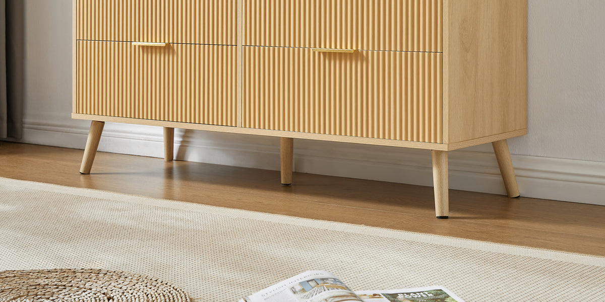 Nøordka Light Sideboard Default 50" Wooden 6 Drawer Dresser With Wavy Carve Drawers