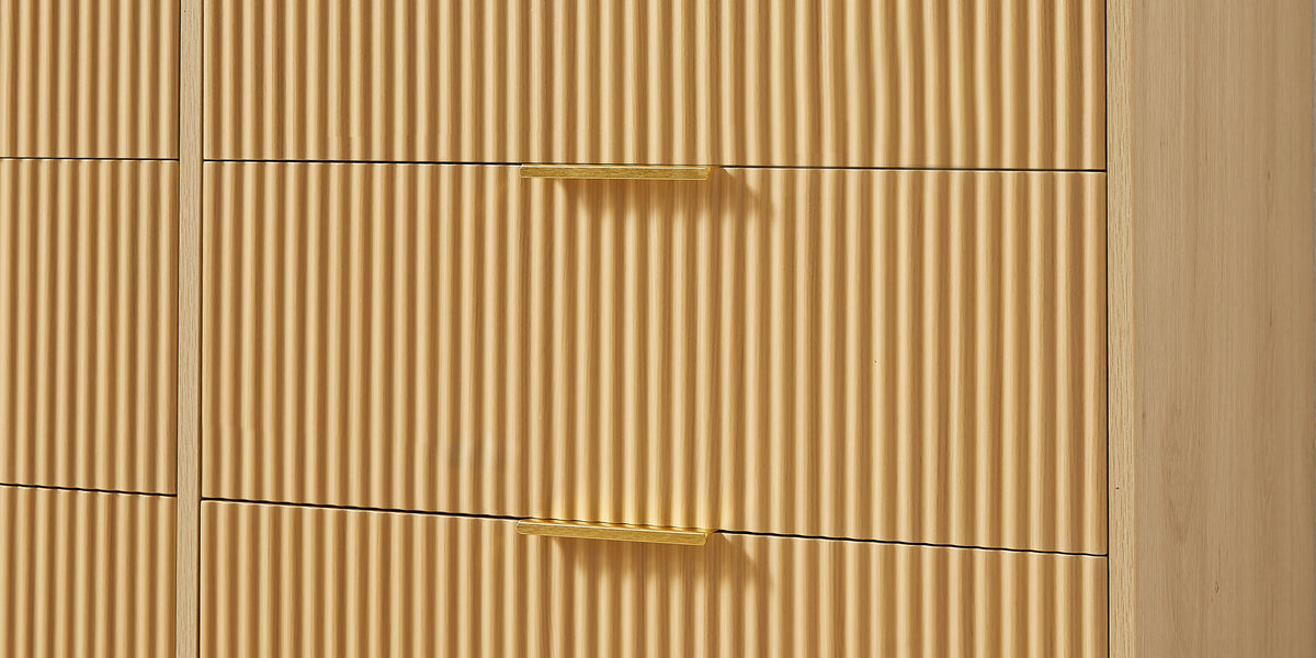 Nøordka Light Sideboard Default 50" Wooden 6 Drawer Dresser With Wavy Carve Drawers