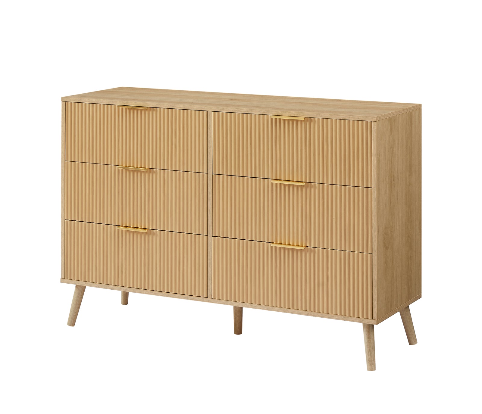 Nøordka Light Sideboard Default 50" Wooden 6 Drawer Dresser With Wavy Carve Drawers