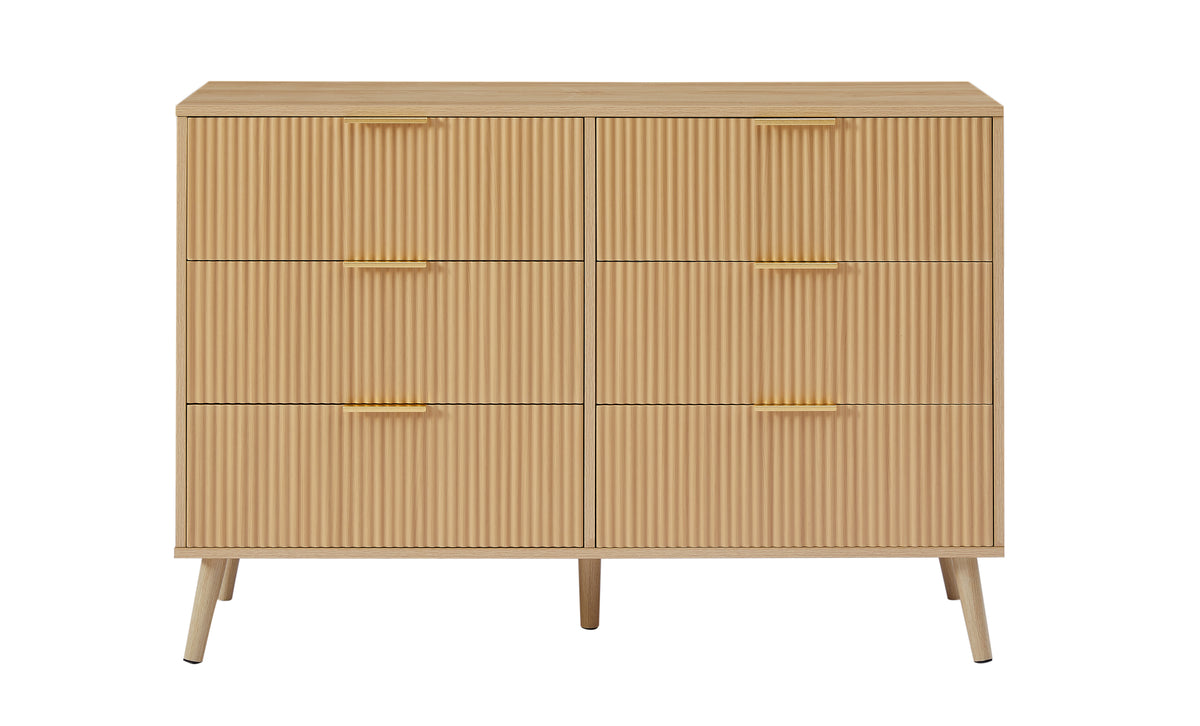 Nøordka Light Sideboard Default 50" Wooden 6 Drawer Dresser With Wavy Carve Drawers