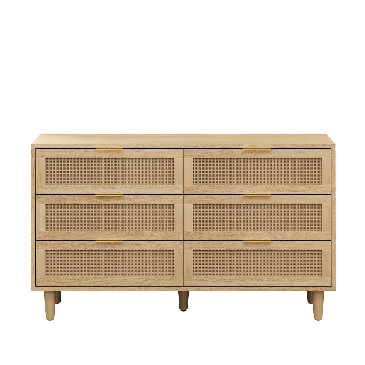 Nøordka Light Sideboard Default 52" Mid Century Modern 6 Drawer Rattan Cabinet