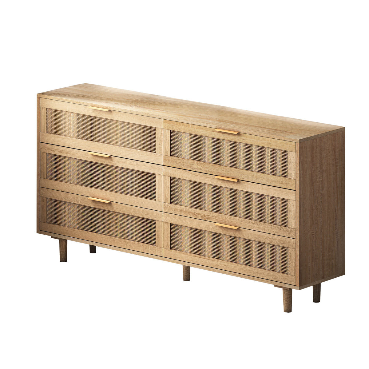 Nøordka Light Sideboard Default 52" Mid Century Modern 6 Drawer Rattan Storage Cabinet