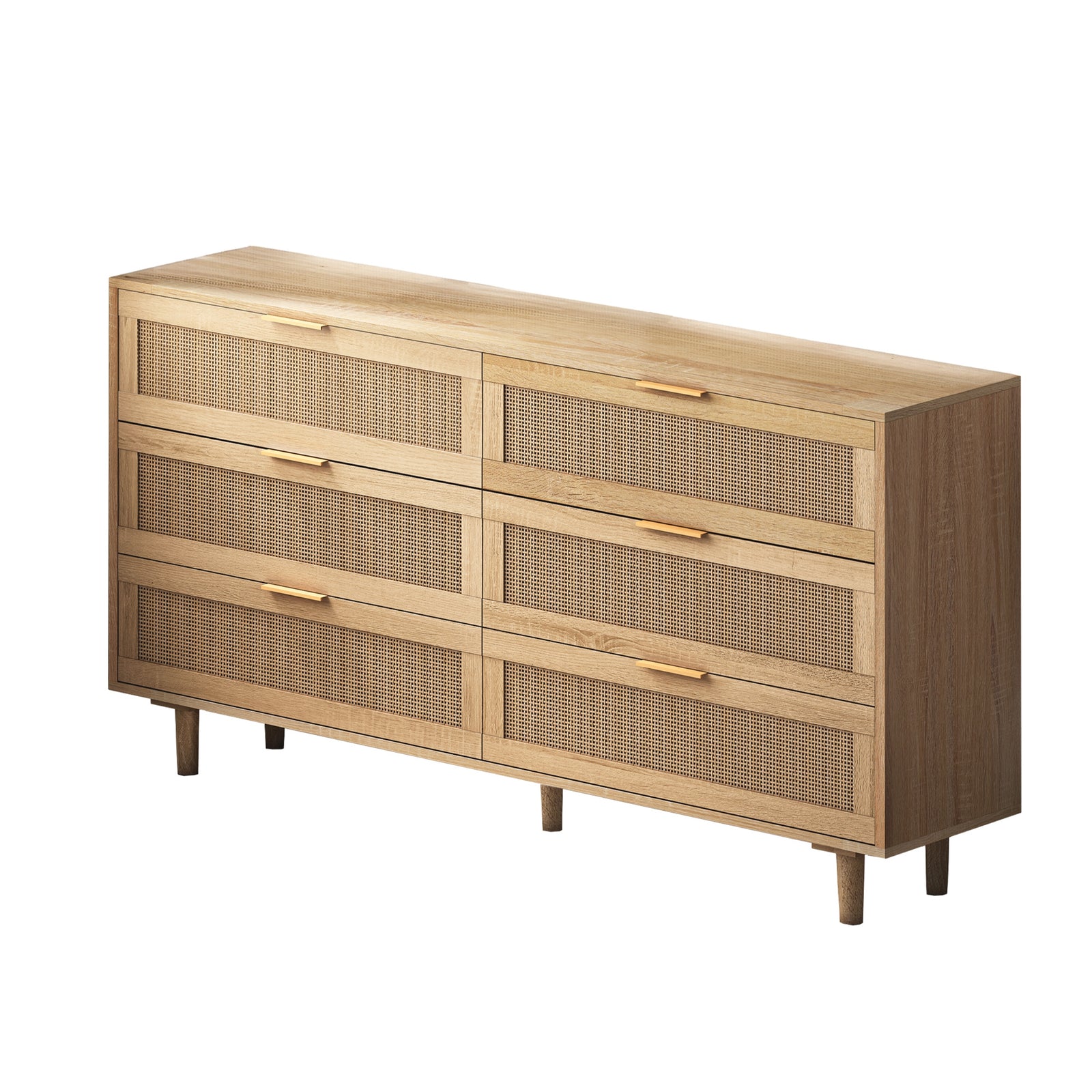 Nøordka Light Sideboard Default 52" Mid Century Modern 6 Drawer Rattan Storage Cabinet