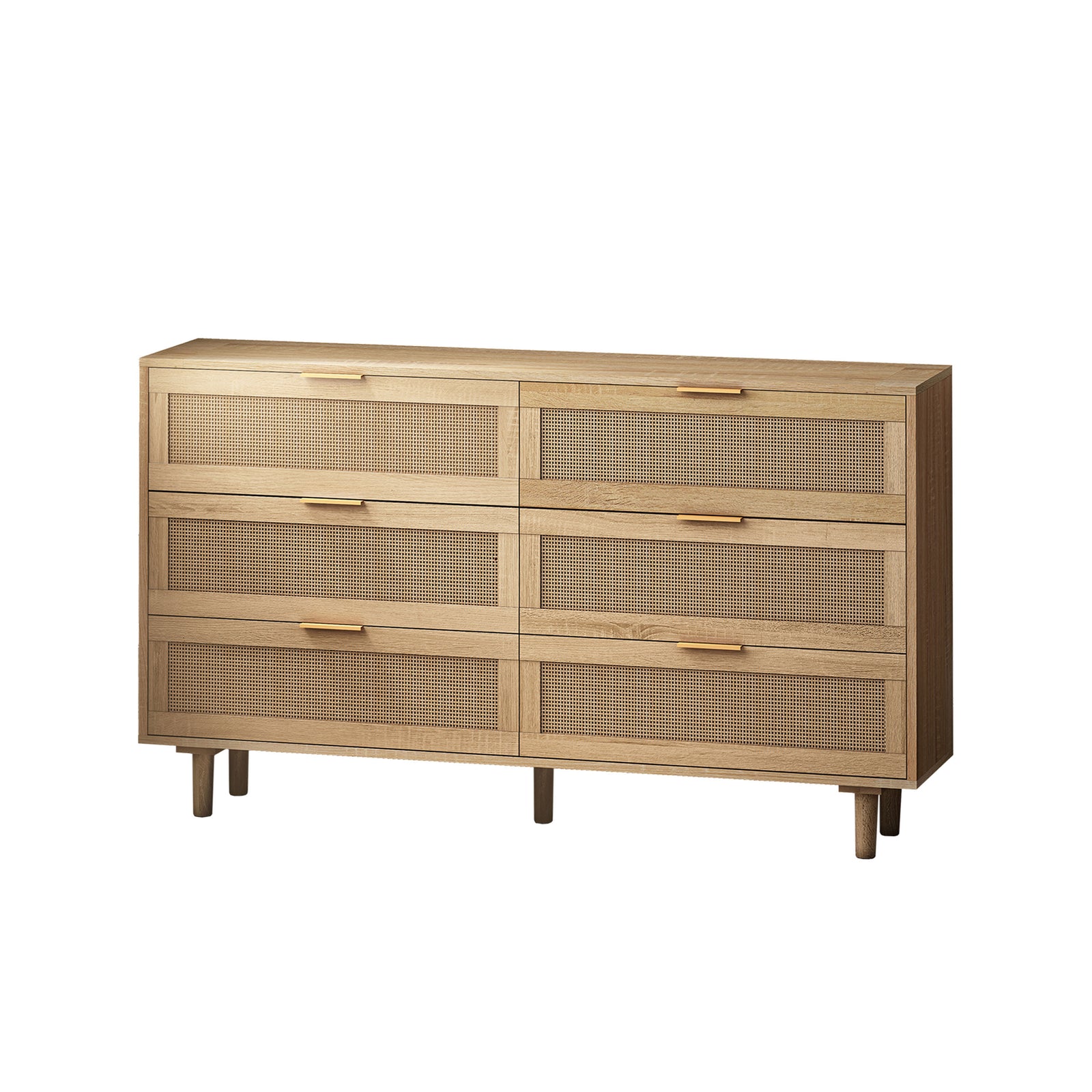 Nøordka Light Sideboard Default 52" Mid Century Modern 6 Drawer Rattan Storage Cabinet