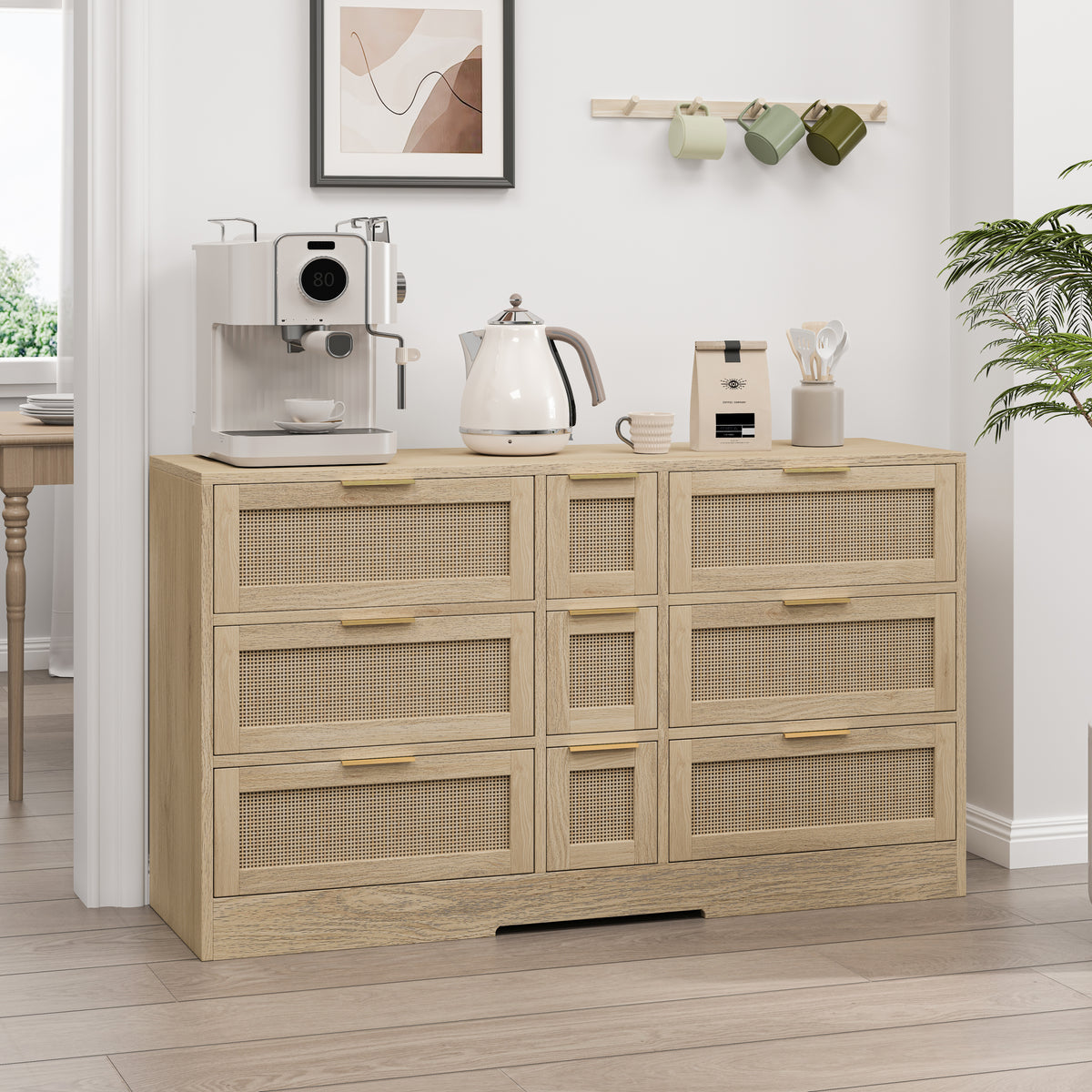 Nøordka Light Sideboard Default 52" Neutral Tone 9 Rattan Drawer Cabinet