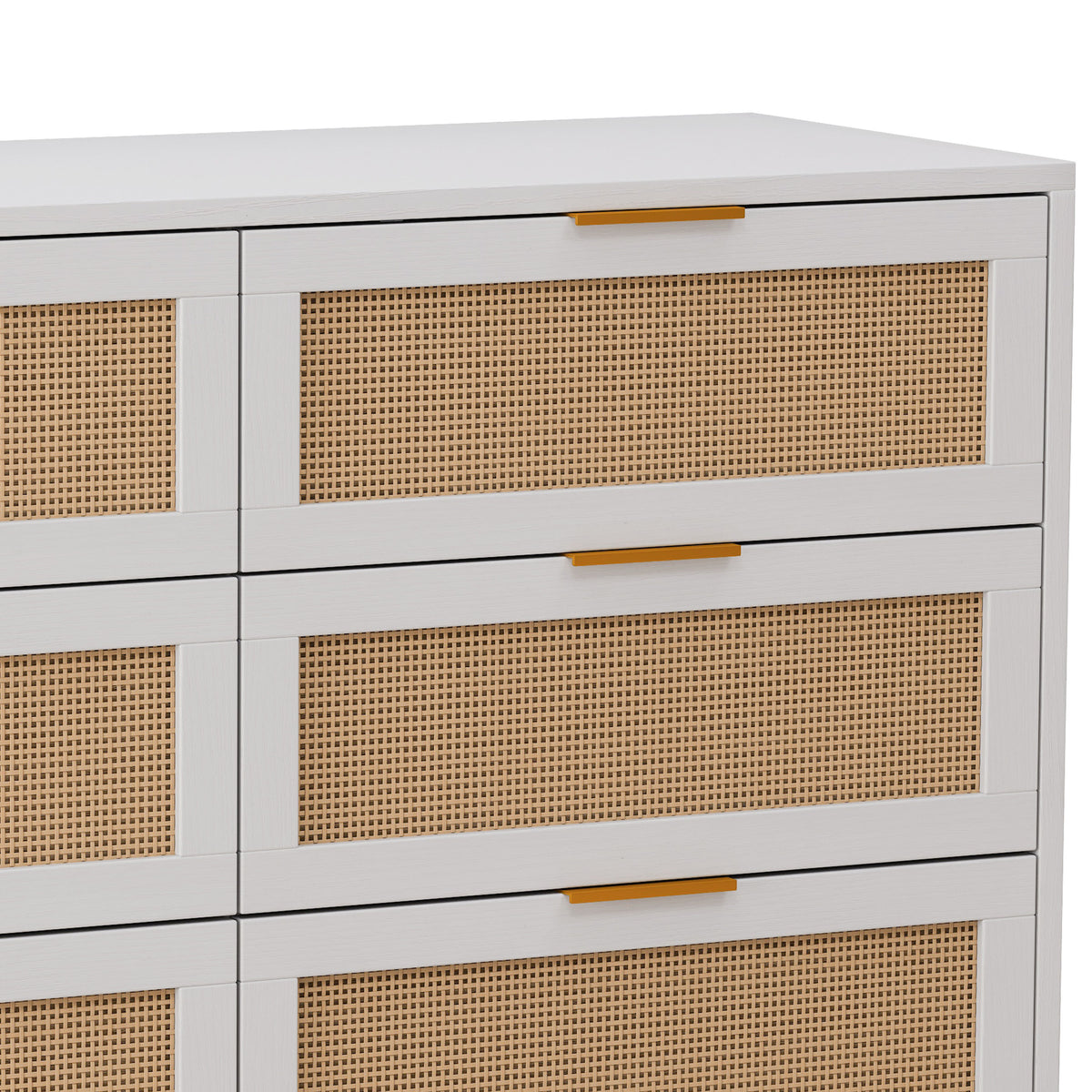 Nøordka Light Sideboard Default 52" Rattan 6 Drawer Cabinet with White Accents